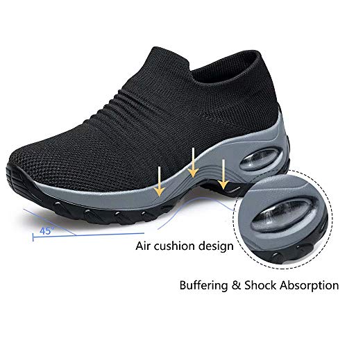 Zapatos Deporte Mujer Zapatillas Deportivas Correr Gimnasio Casual Zapatos para Caminar Mesh Running Transpirable Aumentar Más Altos Sneakers Negro Gris Morado Rojo 35-44 Negro 38