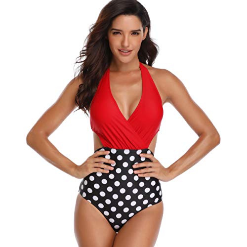 ZatRuiZE Traje De Baño Push Up Bañador Mujer para Gordita Tankinis Tallas Grandes con Cuello Halter Swimwear Ropa De Playa De Una Pieza Conjunto De Bikini Set