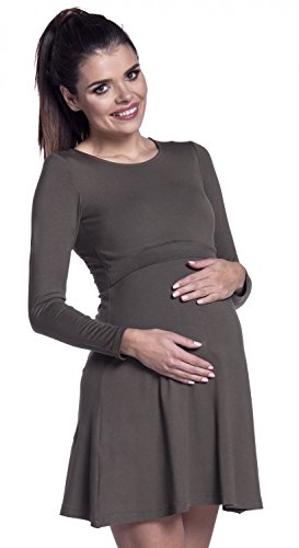 Zeta Ville - Premamá Vestido de Lactancia Efecto 2 en 1 Capa - para Mujer - 128c (Caqui, 38-40, M)