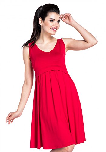 Zeta Ville - Premamá Vestido de Lactancia Efecto 2 en 1 Capa - para Mujer - 685c (Rojo, 40-42, L)