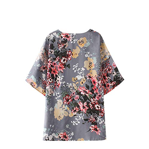 Zexxxy - Kimono de verano en gasa para mujeres, con mangas de 3/4, para la playa, estampado de flores Gris gris oscuro M