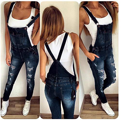 ZEZKT Peto Vaquero para Mujer Mono Vaquero con Bolsillo Vaqueros Largos Casual pantalón Denim Largo Moda Slim Salvajes Jeans de Mezclilla Azul Oscuro 77