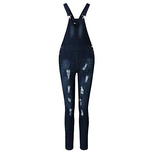ZEZKT Peto Vaquero para Mujer Mono Vaquero con Bolsillo Vaqueros Largos Casual pantalón Denim Largo Moda Slim Salvajes Jeans de Mezclilla Azul Oscuro 77