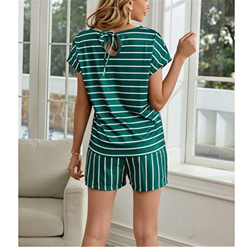ZFQQ Pantalones Cortos de Manga Corta Estampados a Rayas de Primavera y Verano para Mujer, Servicio a Domicilio de Moda, Camiseta de Cuello Redondo, Traje Informal con Personalidad