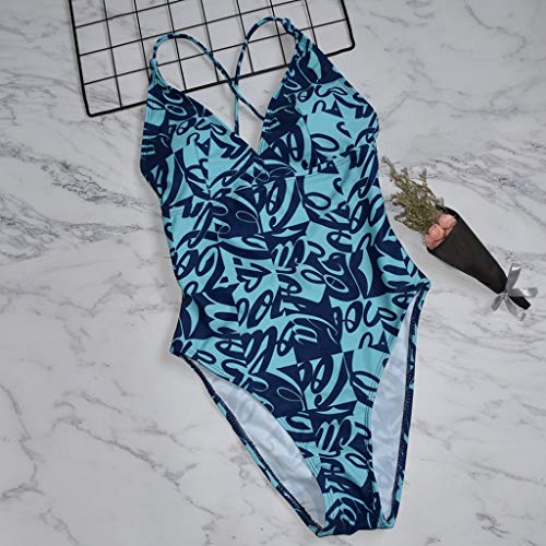 ZGMA Bañadores Mujer Reductores Cuello Hálter Push up Elegante Alta Cintura Traje de Baño de Una Pieza Retro Diseño de Flores Bikinis para Playa