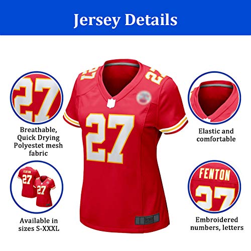 ZGRW Fenton - Camiseta de fútbol americano #27 Chiefs, camiseta de rugby para mujer, camiseta de fútbol americano, transpirable, bordado, color rojo y XXXL