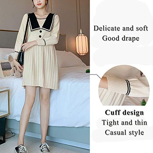 ZHANG Moda para Madres Embarazadas Que Salen en Posparto Vestido de Suéter de Punto de Longitud Media Suelto Tallas Grandes,Beige-3XL