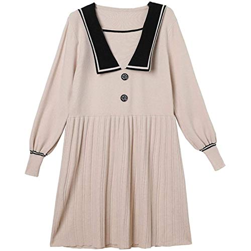 ZHANG Moda para Madres Embarazadas Que Salen en Posparto Vestido de Suéter de Punto de Longitud Media Suelto Tallas Grandes,Beige-3XL