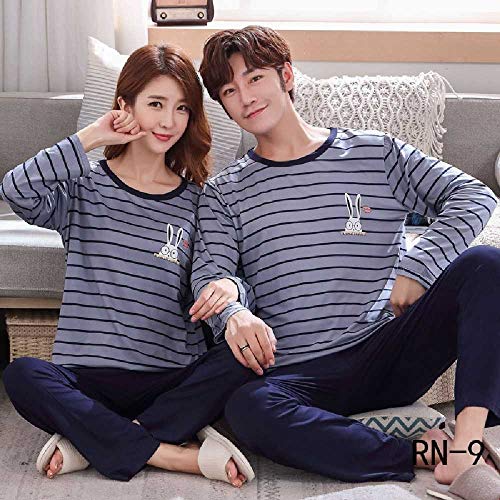 ZHANGNUO Parejas Pijamas Conjunto Otoño Pantalones De Manga Larga Traje Mujeres Dibujos Animados Conjunto De Ropa De Hogar Delgado Casual Amantes Pijama M/Armygreen