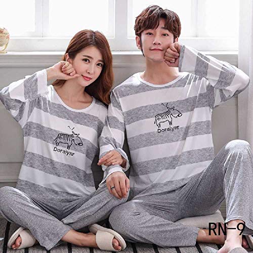 ZHANGNUO Parejas Pijamas Conjunto Otoño Pantalones De Manga Larga Traje Mujeres Dibujos Animados Conjunto De Ropa De Hogar Delgado Casual Amantes Pijama M/Armygreen