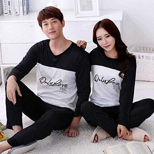 ZHANGNUO Parejas Pijamas Conjunto Otoño Pantalones De Manga Larga Traje Mujeres Dibujos Animados Conjunto De Ropa De Hogar Delgado Casual Amantes Pijama M/Armygreen