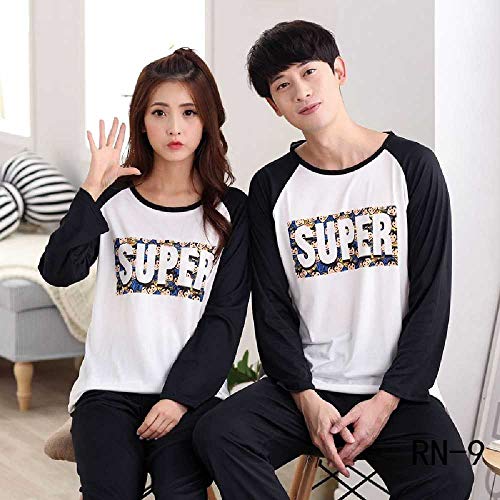 ZHANGNUO Parejas Pijamas Conjunto Otoño Pantalones De Manga Larga Traje Mujeres Dibujos Animados Conjunto De Ropa De Hogar Delgado Casual Amantes Pijama M/Armygreen