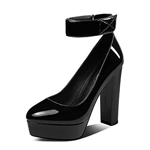 ZHIRCEKE 35-41 Código Mujer Bombas Alta Heel Vintage Square High Heel Shoes Redondo Toe Plateau Bombas, Sexy Tobillo Correas Plateau Sandalias Chunky High Heel,B,36