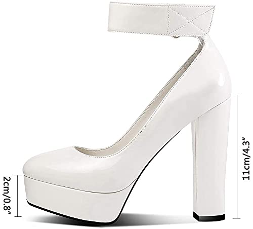 ZHIRCEKE 35-41 Código Mujer Bombas Alta Heel Vintage Square High Heel Shoes Redondo Toe Plateau Bombas, Sexy Tobillo Correas Plateau Sandalias Chunky High Heel,B,36