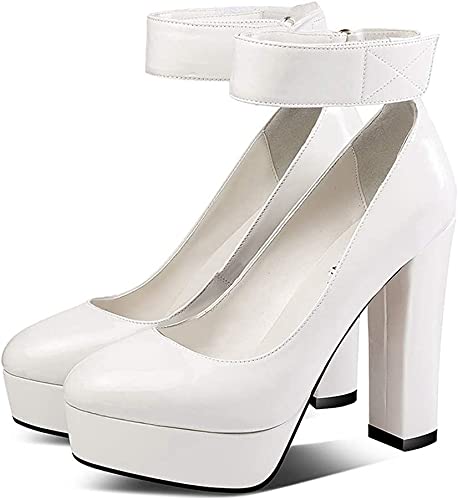 ZHIRCEKE 35-41 Código Mujer Bombas Alta Heel Vintage Square High Heel Shoes Redondo Toe Plateau Bombas, Sexy Tobillo Correas Plateau Sandalias Chunky High Heel,B,36