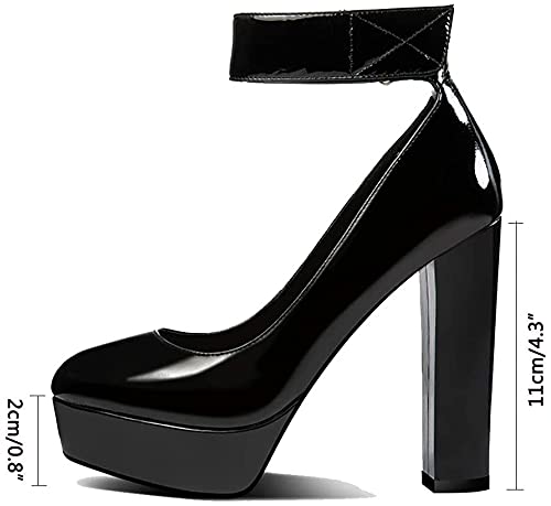 ZHIRCEKE 35-41 Código Mujer Bombas Alta Heel Vintage Square High Heel Shoes Redondo Toe Plateau Bombas, Sexy Tobillo Correas Plateau Sandalias Chunky High Heel,B,36