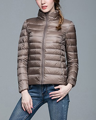 ZhuiKun Chaqueta Portátil de Plumón Ligero Cremallera Abrigo de Plumas Parka para Mujer Camello M