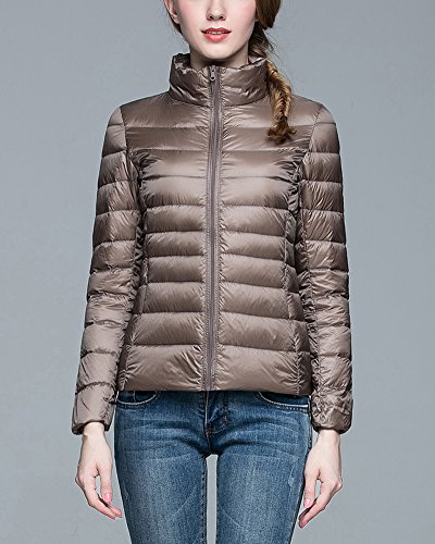 ZhuiKun Chaqueta Portátil de Plumón Ligero Cremallera Abrigo de Plumas Parka para Mujer Camello M