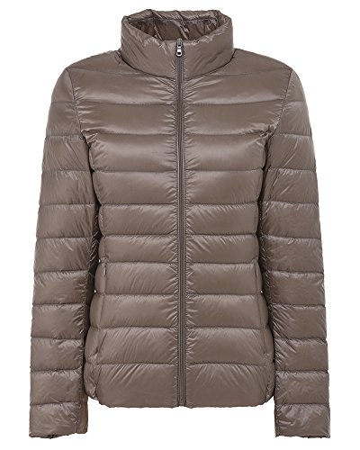 ZhuiKun Chaqueta Portátil de Plumón Ligero Cremallera Abrigo de Plumas Parka para Mujer Camello M