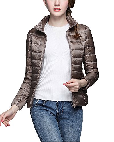 ZhuiKun Chaqueta Portátil de Plumón Ligero Cremallera Abrigo de Plumas Parka para Mujer Camello M