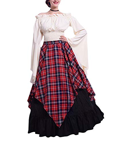 ZhuiKunA Medieval para Mujer Traje Princesa Reina Dama Cosplay Criada,Renacentista GZ Rojo L