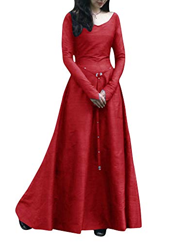 ZhuiKunA Mujer-Traje De Navidad Clásico Medieval Renaissance,Larga de Llamarada Rojo L