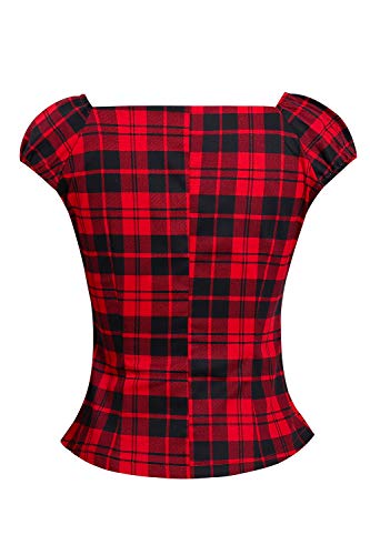 Zilcremo Mujeres Vintage 1950s Parte Superior Plaid Rockabilly 40s Camisetas De Algodón Tartán Rojo S