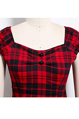 Zilcremo Mujeres Vintage 1950s Parte Superior Plaid Rockabilly 40s Camisetas De Algodón Tartán Rojo S