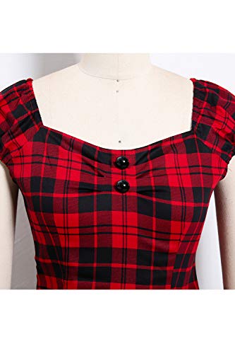 Zilcremo Mujeres Vintage 1950s Parte Superior Plaid Rockabilly 40s Camisetas De Algodón Tartán Rojo S