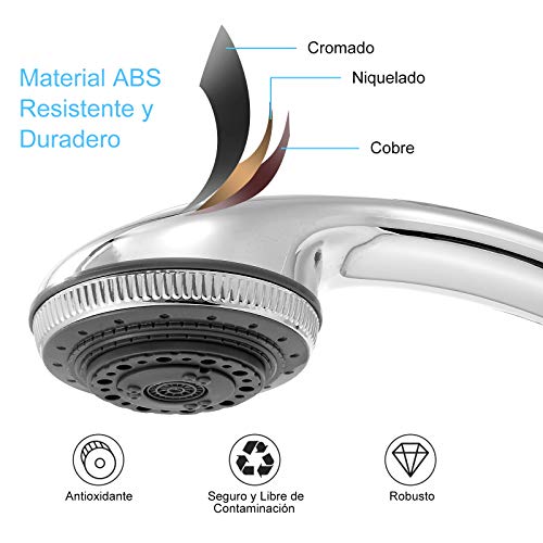ZITFRI Alcachofa Ducha Alta Presión 7 Modos Baño, con Manguera 2M y Soporte, Cabezal Ducha de Ahorro de Agua Ducha de Mano, Alcachofa Ducha Cromado con Manguera Acero Inoxidable, Conexión Universal