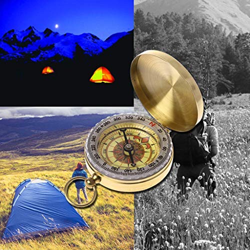 ZJZ Brújula de Cobre Puro con brújula de Reloj de Bolsillo Luminosa, Herramienta de Regla de medición de Metal con función portátil para Exteriores