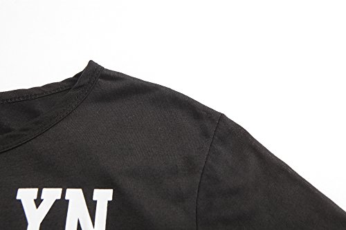 ZKOO Mujeres Manga Corta Camisetas Verano Algodón Carta Impresión T Shirt Blusas Camisas Tops Personalidad Negro