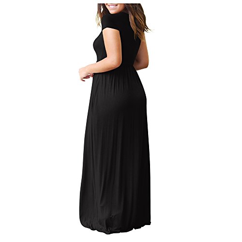 ZNYSTAR Mujer Casual Playa Verano Manga corta Vestidos Largos Maxi Vestido con Bolsillo (small, Negro)