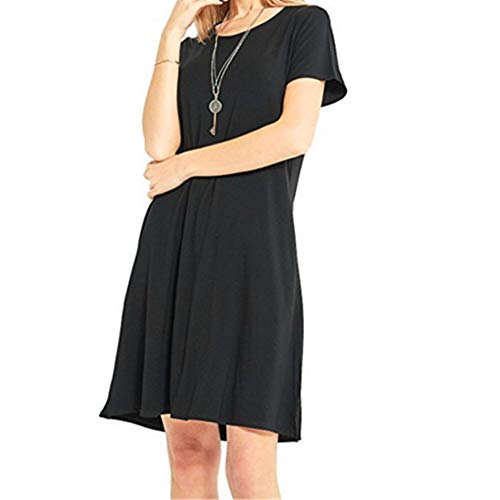 ZNYSTAR - Vestido holgado e informal de manga corta para mujer, estilo camiseta, para primavera, verano u otoño Negro S