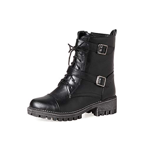 ZODOF Botas Exquisitas Medieval Style para Mujer,Botas de Estilo Militar Medio de Moda Zapatos de Mujer de Hebilla de Cuero Artificial Patchwork(Negro,Caqui,Amarillo) 36/41