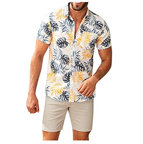 ZODOF Camisa Hawaiana Manga Corta Hombre Manga Corta Básico con Botones Camisa Hawaiana Hombre Camiseta Fruta Floral Estampado Formales Tops