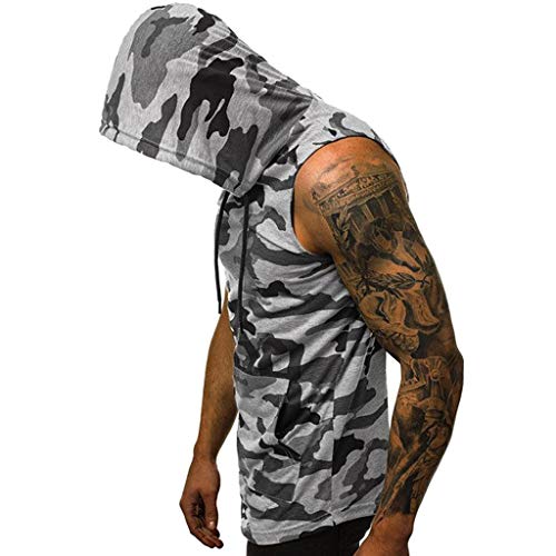 ZODOF Camiseta sin Mangas Camiseta con Capucha de Tirantes Deportes para Hombre Camiseta de Tirantes Tops Camisa Camuflaje sin Mangas de Verano Fitness Ropa Hombre