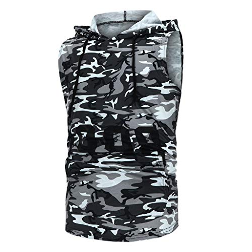 ZODOF Camiseta sin Mangas Camiseta con Capucha de Tirantes Deportes para Hombre Camiseta de Tirantes Tops Camisa Camuflaje sin Mangas de Verano Fitness Ropa Hombre
