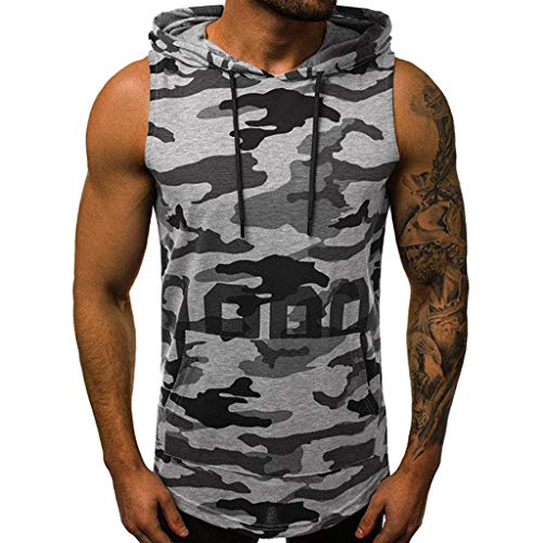 ZODOF Camiseta sin Mangas Camiseta con Capucha de Tirantes Deportes para Hombre Camiseta de Tirantes Tops Camisa Camuflaje sin Mangas de Verano Fitness Ropa Hombre