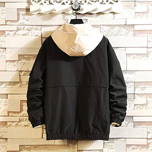 ZODOF Chaqueta Hombre Abrigo Moda con Multi-Bolsillo Mono Suelto Encapuchado Talla Grande Capa Chaqueta Fina Hombre Hooded Jacket Coat Tops Microlight Jacket,Negro