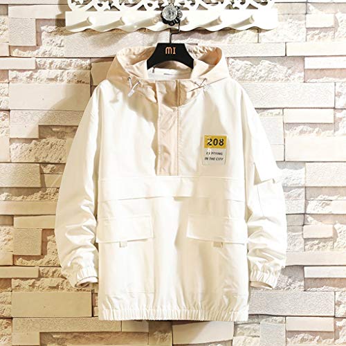 ZODOF Chaqueta Hombre Abrigo Moda con Multi-Bolsillo Mono Suelto Encapuchado Talla Grande Capa Chaqueta Fina Hombre Hooded Jacket Coat Tops Microlight Jacket,Blanco