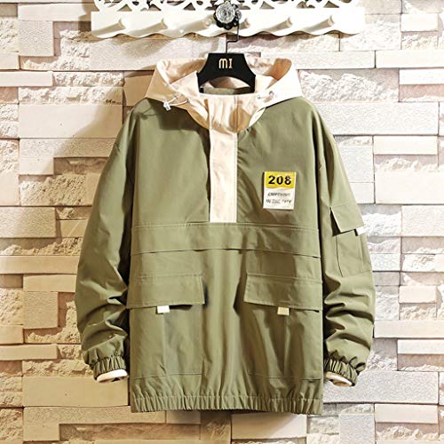 ZODOF Chaqueta Hombre Abrigo Moda con Multi-Bolsillo Mono Suelto Encapuchado Talla Grande Capa Chaqueta Fina Hombre Hooded Jacket Coat Tops Microlight Jacket,Verde