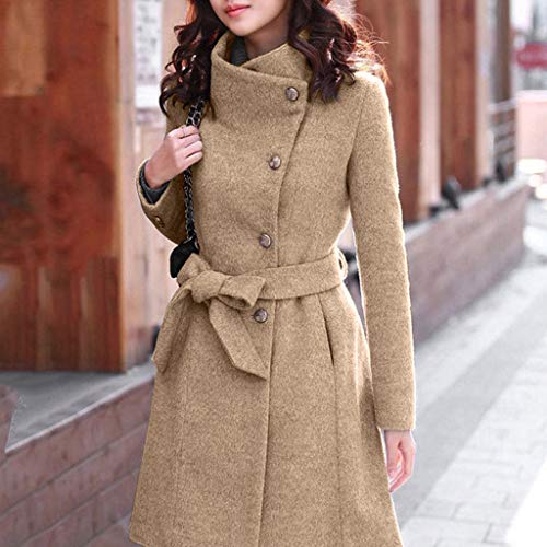 ZODOF Chaqueta Invierno Mujer Abrigos de Lana Color Sólido Cuello Alto Invierno Elegante Moda Larga Abrigo con Botón Manga Larga Cálido Casual Chaqueta Lana Larga Parka Outwear