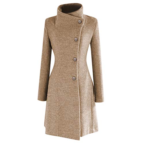 ZODOF Chaqueta Invierno Mujer Abrigos de Lana Color Sólido Cuello Alto Invierno Elegante Moda Larga Abrigo con Botón Manga Larga Cálido Casual Chaqueta Lana Larga Parka Outwear