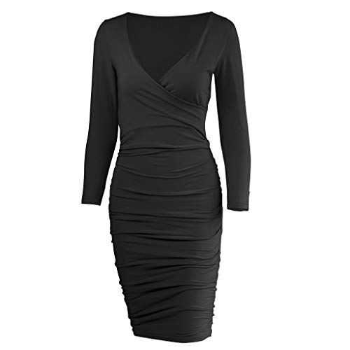 ZODOF Mujer El Verano Mini Vestidos Casual Cuello V Sin Manga Larga Bodycon Moda Casual Vestido vestidos de fiesta invitada boda(XL,Negro)