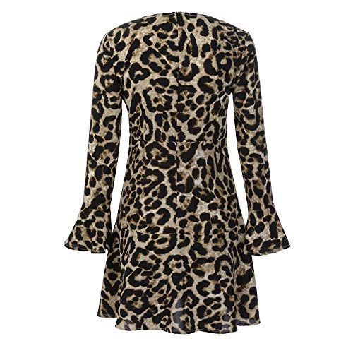 ZODOF Vestido de Piel de Serpiente Mujer de Invierno, Botón de impresión de Piel de Serpiente Mini Vestido con Estampado de Leopardo con Cuello en V y Vendaje de Manga Sexy para Mujer