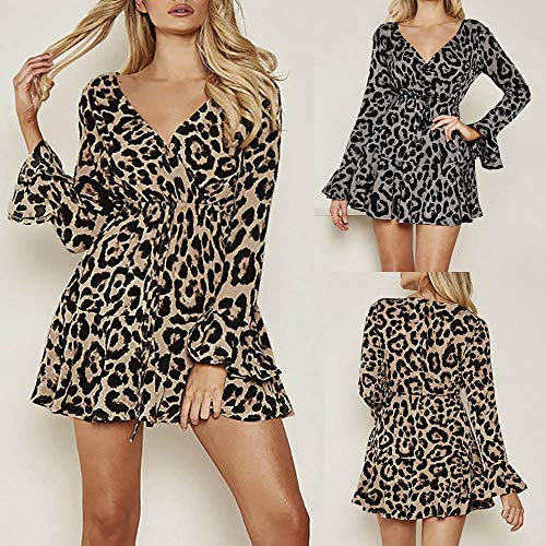ZODOF Vestido de Piel de Serpiente Mujer de Invierno, Botón de impresión de Piel de Serpiente Mini Vestido con Estampado de Leopardo con Cuello en V y Vendaje de Manga Sexy para Mujer