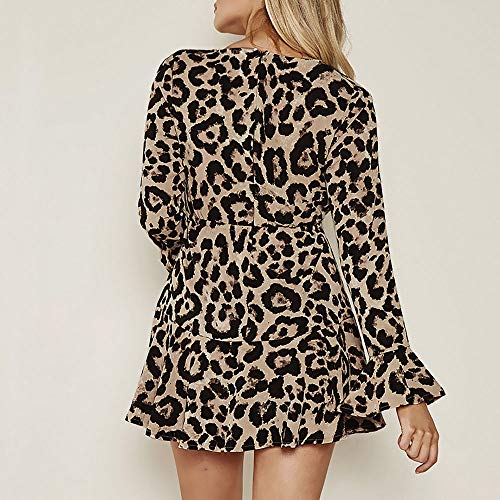 ZODOF Vestido de Piel de Serpiente Mujer de Invierno, Botón de impresión de Piel de Serpiente Mini Vestido con Estampado de Leopardo con Cuello en V y Vendaje de Manga Sexy para Mujer