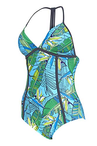 Zoggs Corsica - Bañador de una Pieza para Mujer con Lazo en T, Mujer, Traje de baño de una Pieza de Tela ecológica, 120319034, Turq/Multi, 34-Inch/Size 10