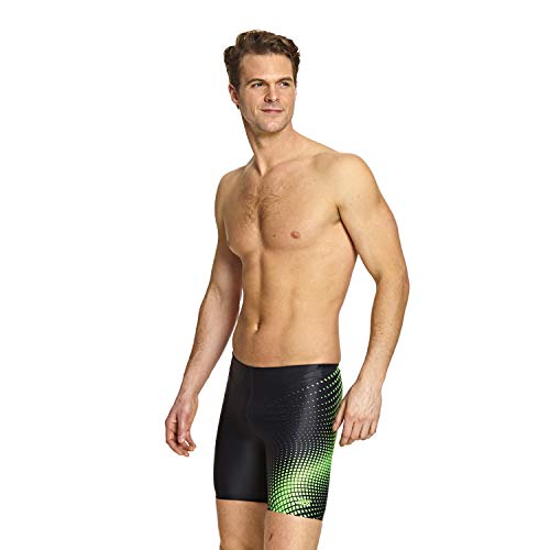 Zoggs Sensor Mid Jammer - Bañador para Hombre (Tejido ecológico), Not Applicable, Sensor intermedio Jammer, Hombre, Color Negro/Verde, tamaño UK S/Waist 32"